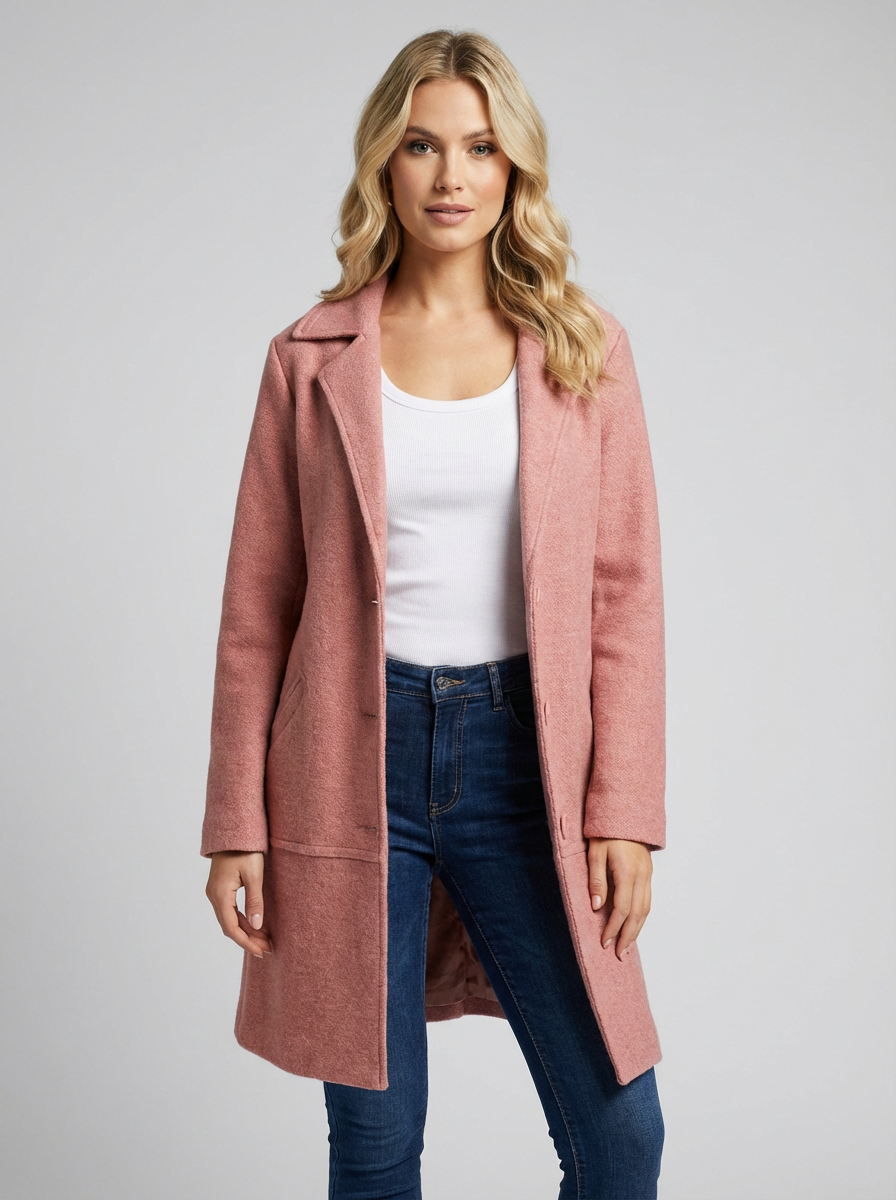 Women's Longline Car Coat – Button Front Lapel Coat