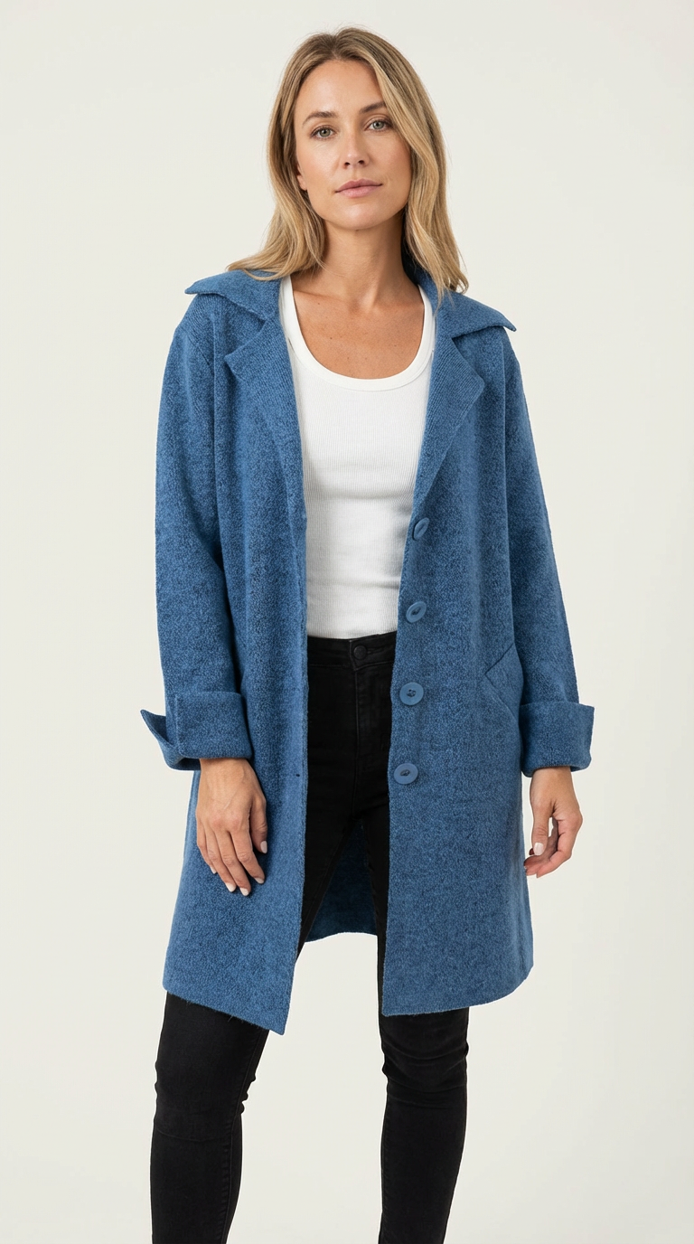 Women's Longline Car Coat – Button Front Lapel Coat