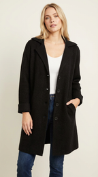 Women's Longline Car Coat – Button Front Lapel Coat