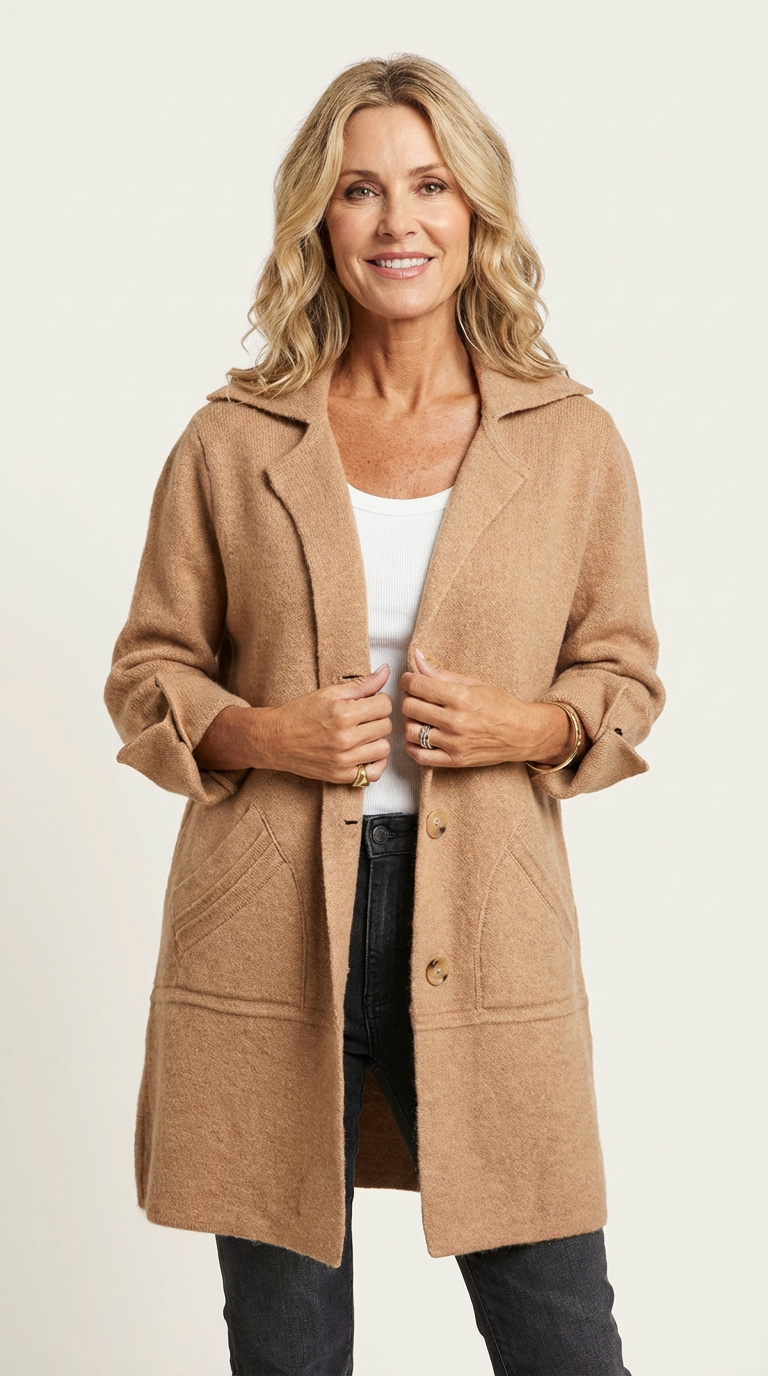 Women's Longline Car Coat – Button Front Lapel Coat
