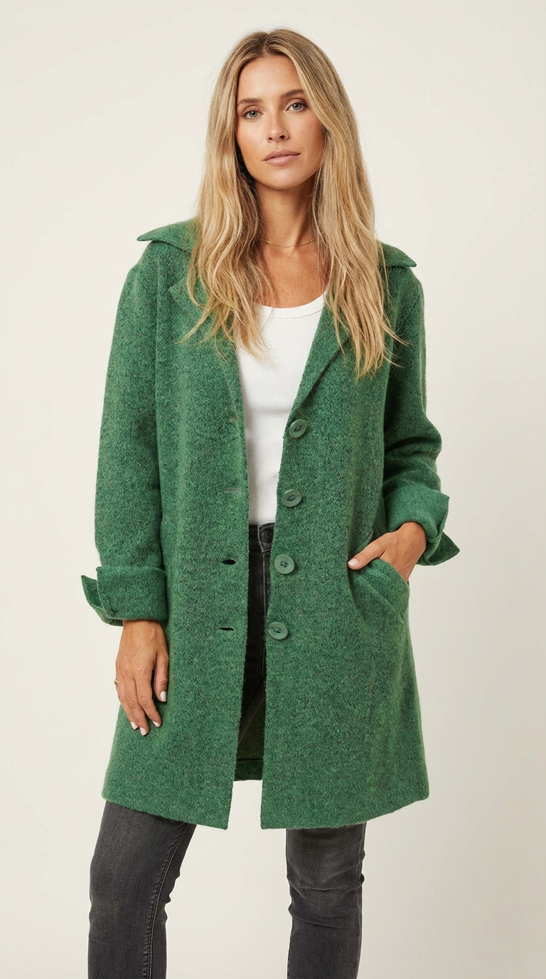 Women's Longline Car Coat – Button Front Lapel Coat