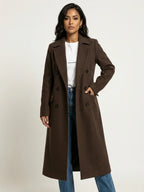 Women's Longline Overcoat – Double-Breasted Lapel Dress Coat