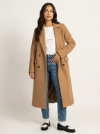 Women's Longline Overcoat – Double-Breasted Lapel Dress Coat