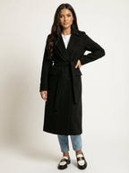 Women's Longline Overcoat – Double-Breasted Lapel Dress Coat