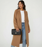 Women's Longline Overcoat – Double-Breasted Lapel Dress Coat