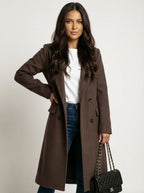 Women's Longline Overcoat – Double-Breasted Lapel Dress Coat