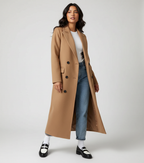 Women's Longline Overcoat – Double-Breasted Lapel Dress Coat