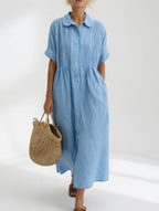 Women's Flowy Shirt Dress – Button Front Relaxed Day Dress