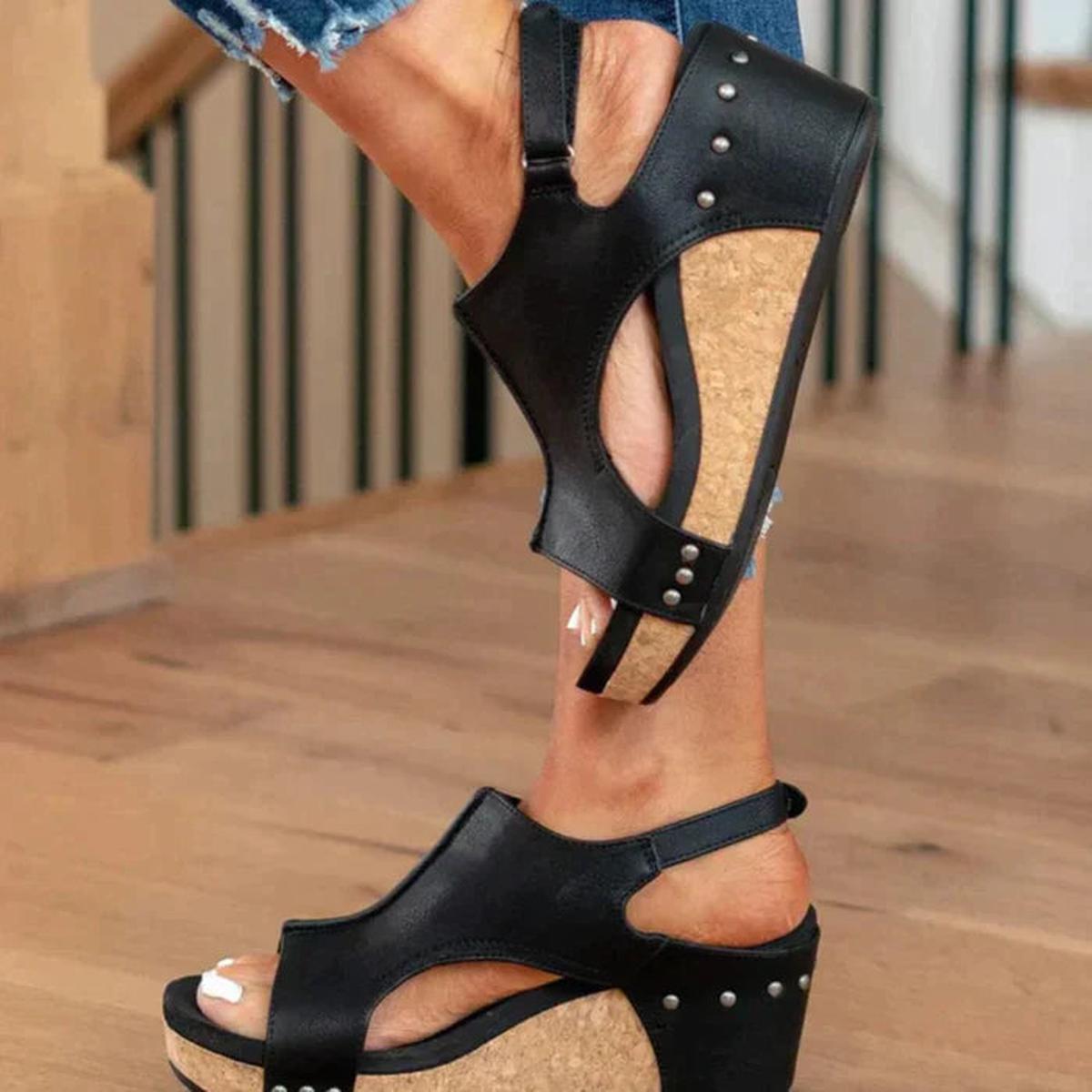 Women's Wedge Sandals with Slip-On Style and Cushioned Footbed