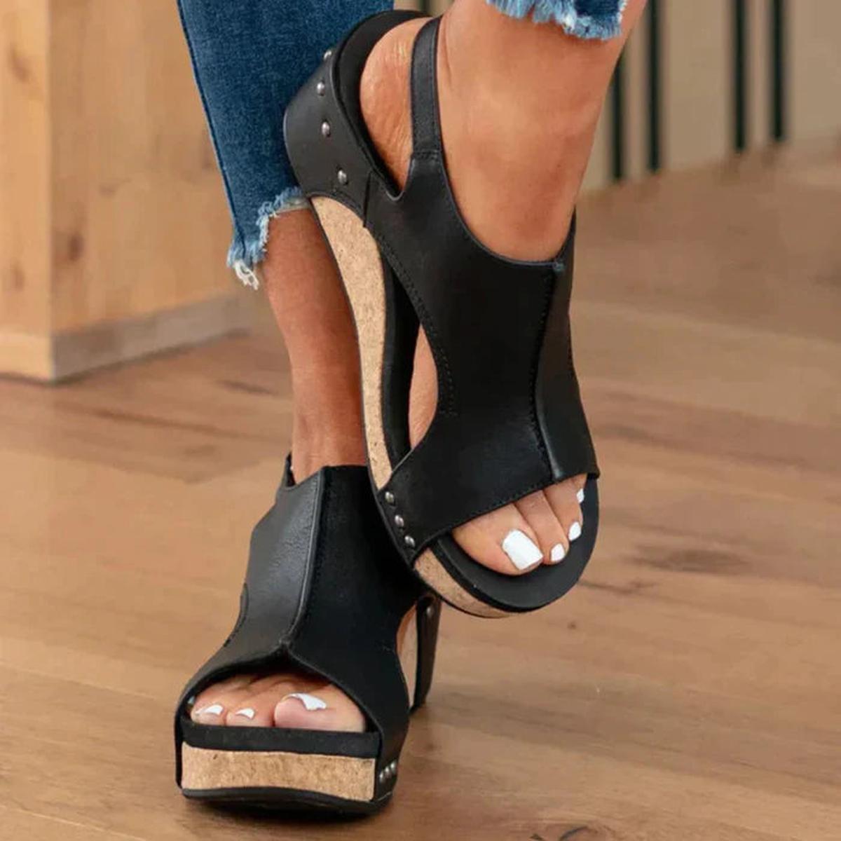 Women's Wedge Sandals with Slip-On Style and Cushioned Footbed
