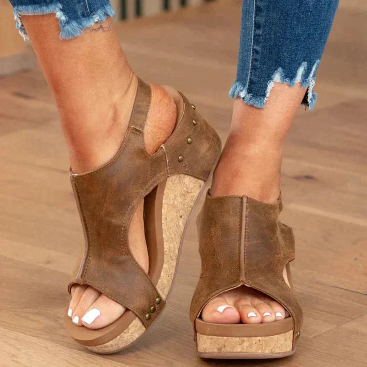 Women's Wedge Sandals with Slip-On Style and Cushioned Footbed