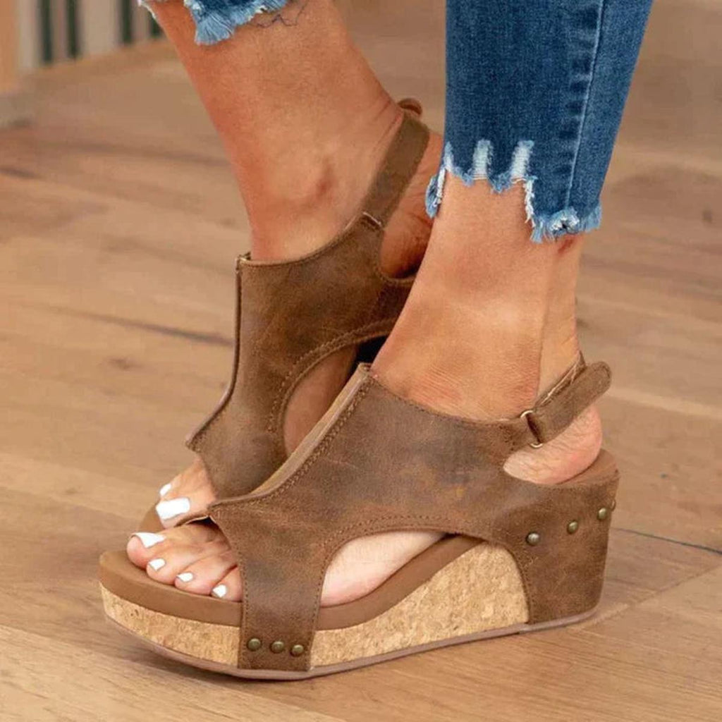 Women's Wedge Sandals with Slip-On Style and Cushioned Footbed