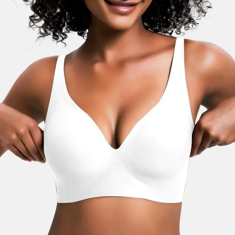 Women's Wireless V-Neck Bra – Seamless Everyday Support Bra