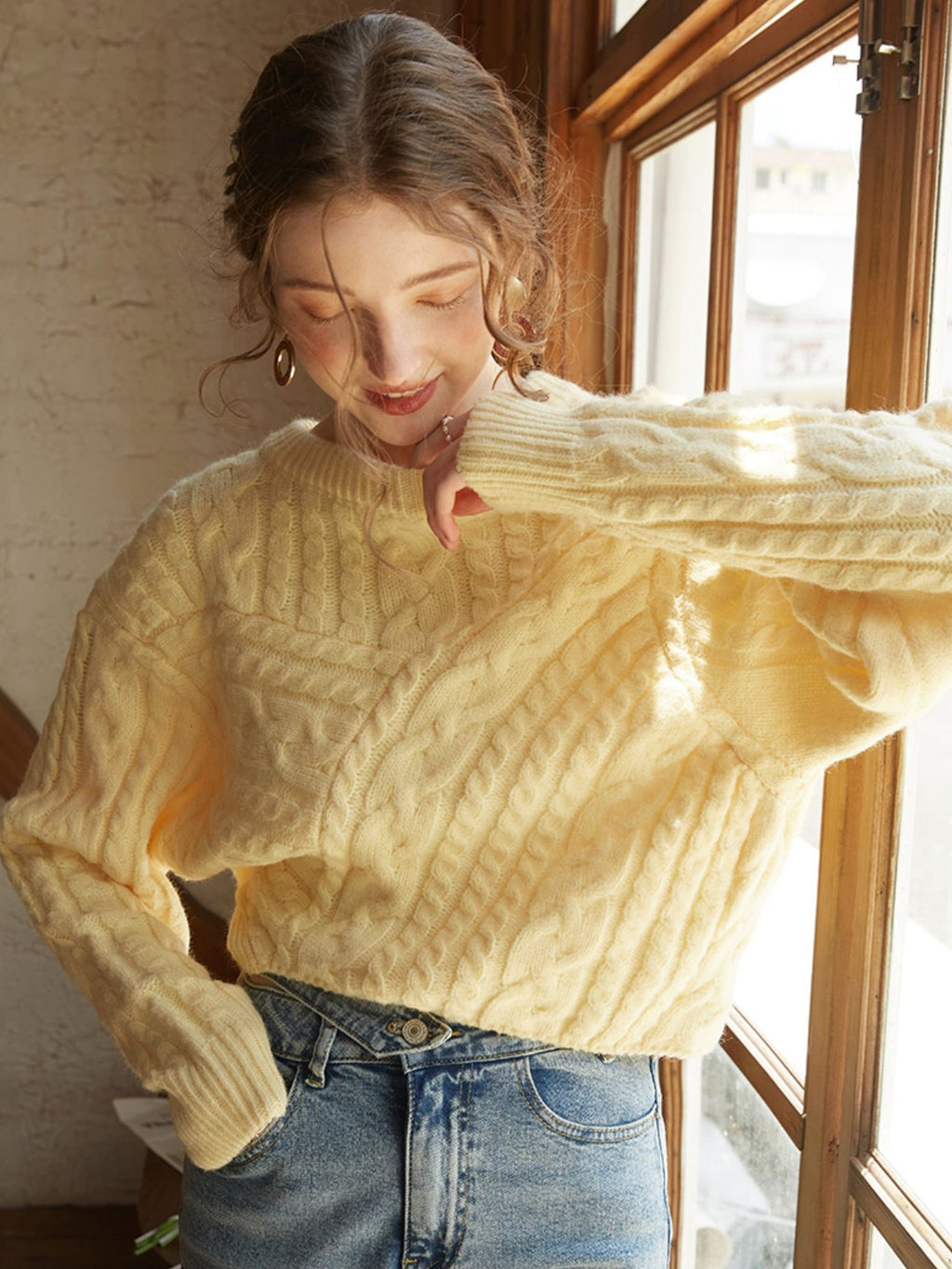 Women's Asymmetrical Shoulder Sweater – Cropped Open Neck Ribbed Sweater
