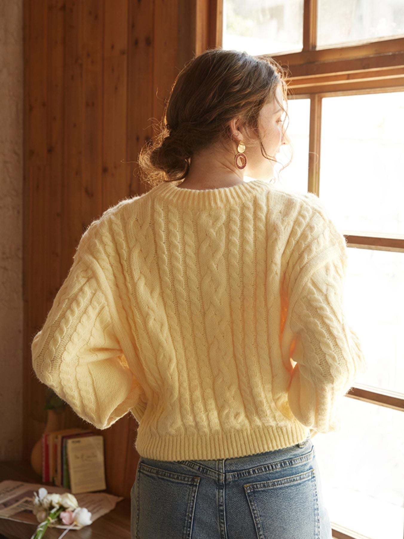 Women's Asymmetrical Shoulder Sweater – Cropped Open Neck Ribbed Sweater