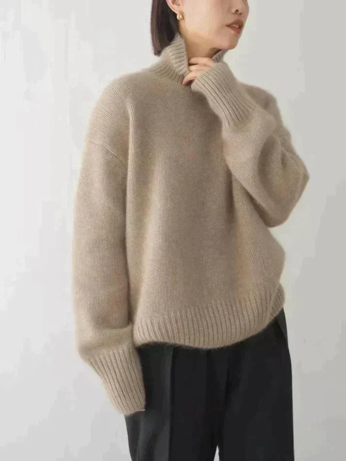 Women's Ribbed Turtleneck Sweater – High Neck Long Sleeve Knit Pullover