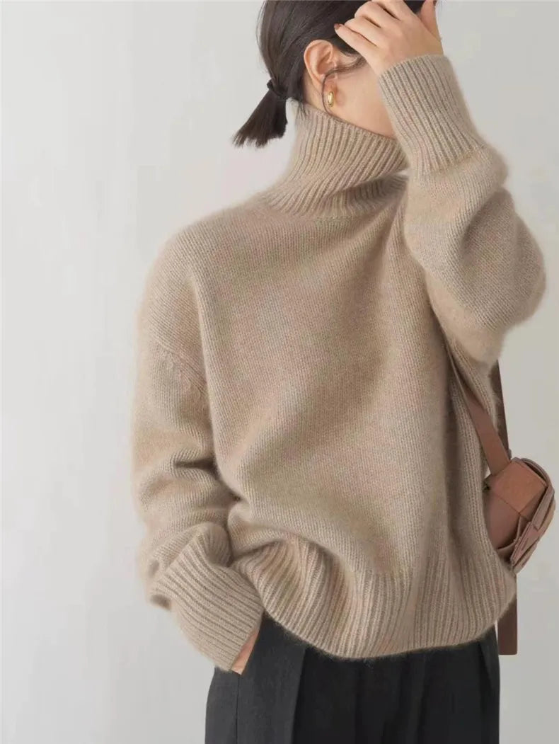 Women's High Collar Sweater – Winter Knit Sweater – Isabella