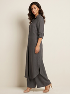 Women's Wide Leg Blouse Set – Button-Up Pants Set