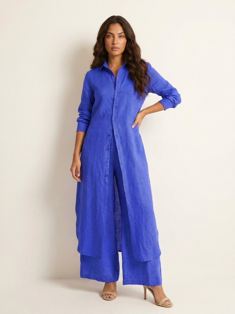 Women's Wide Leg Blouse Set – Button-Up Pants Set