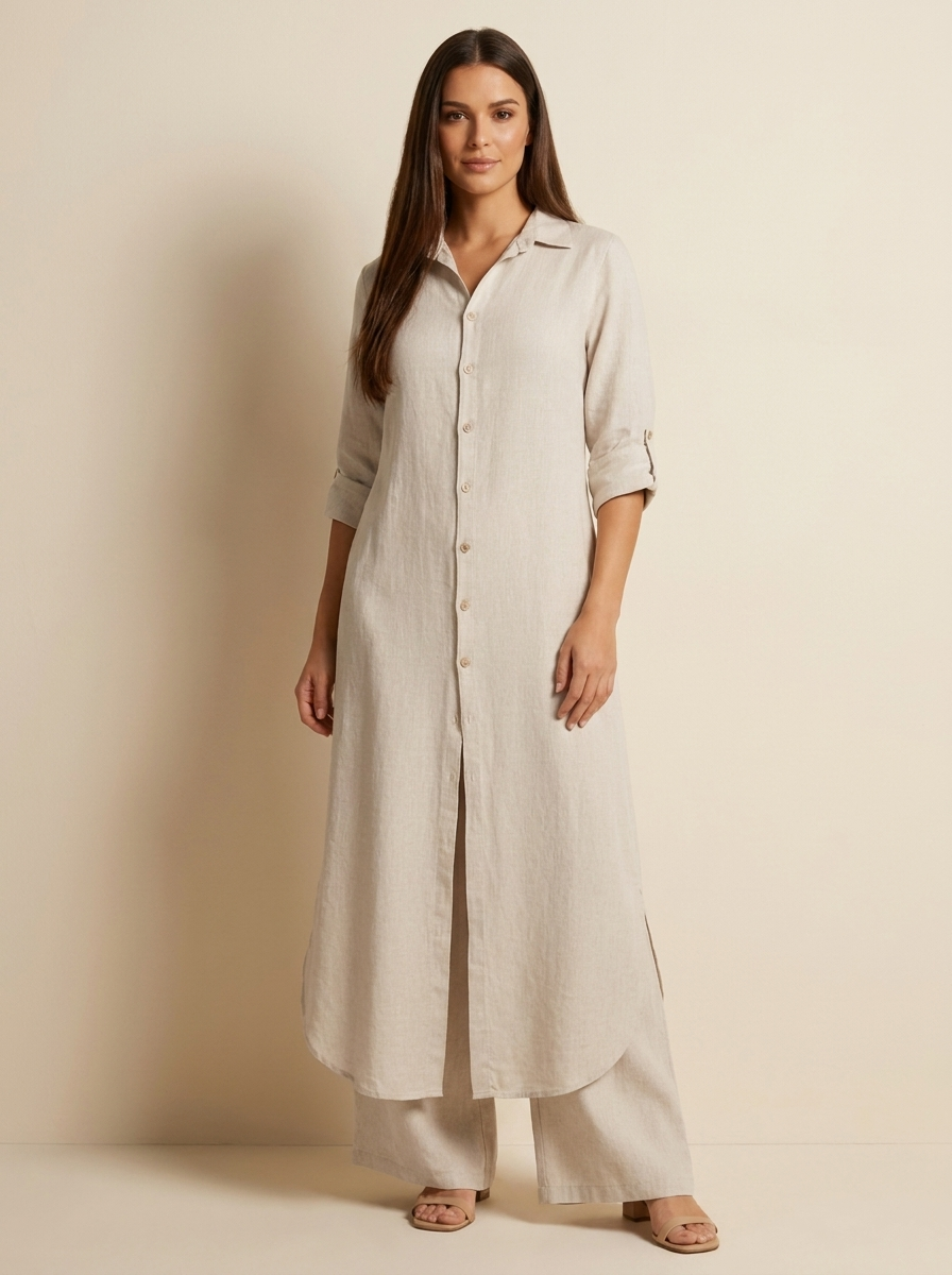 Women's Wide Leg Blouse Set – Button-Up Pants Set