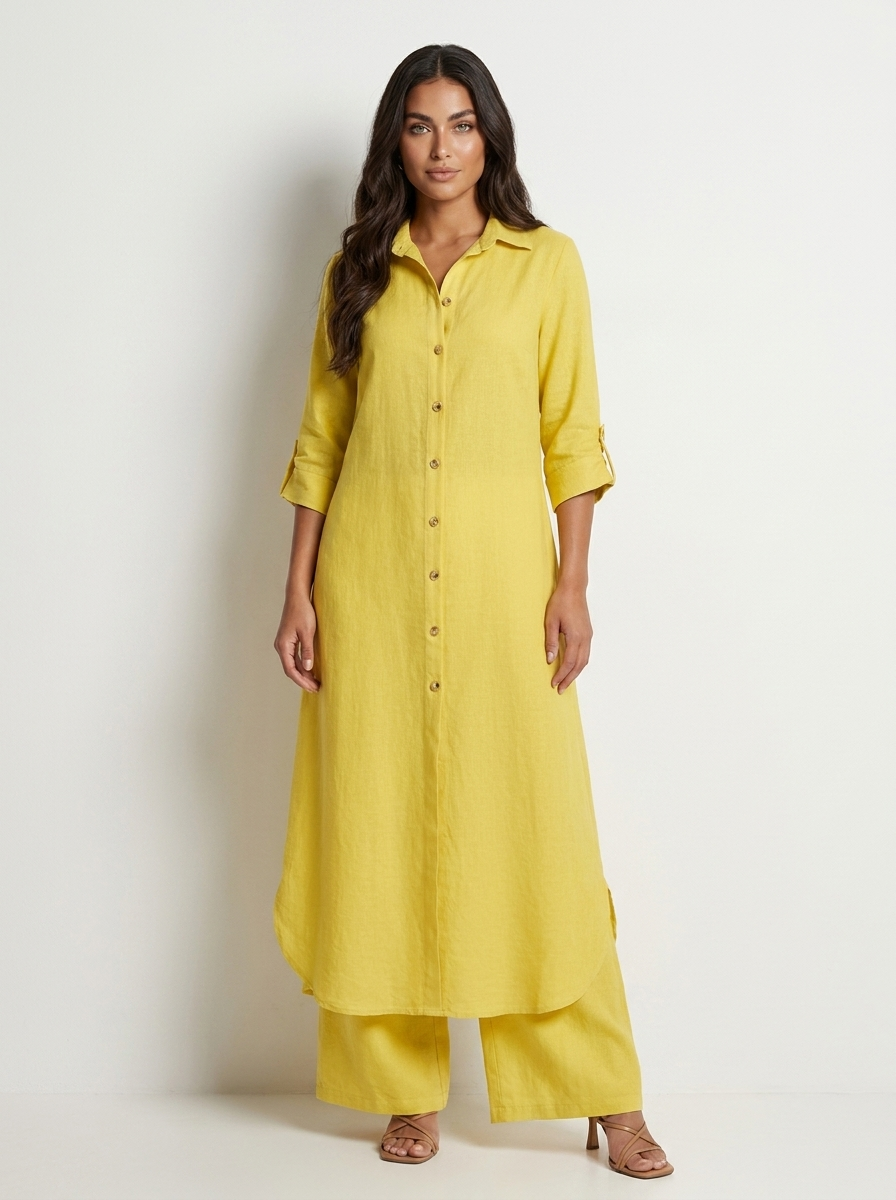 Women's Wide Leg Blouse Set – Button-Up Pants Set