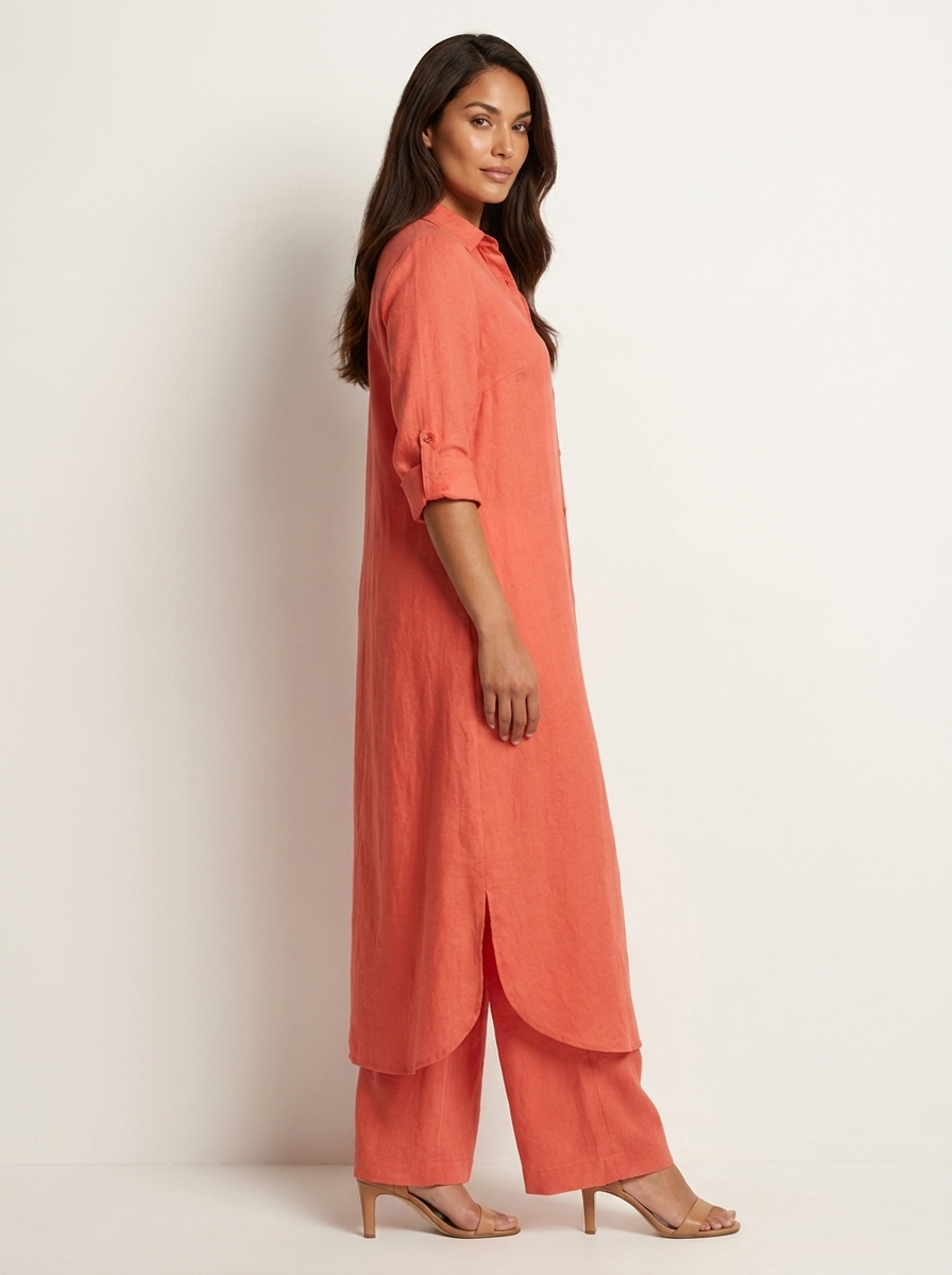 Women's Wide Leg Blouse Set – Button-Up Pants Set