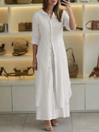 Women's Wide Leg Blouse Set – Button-Up Pants Set