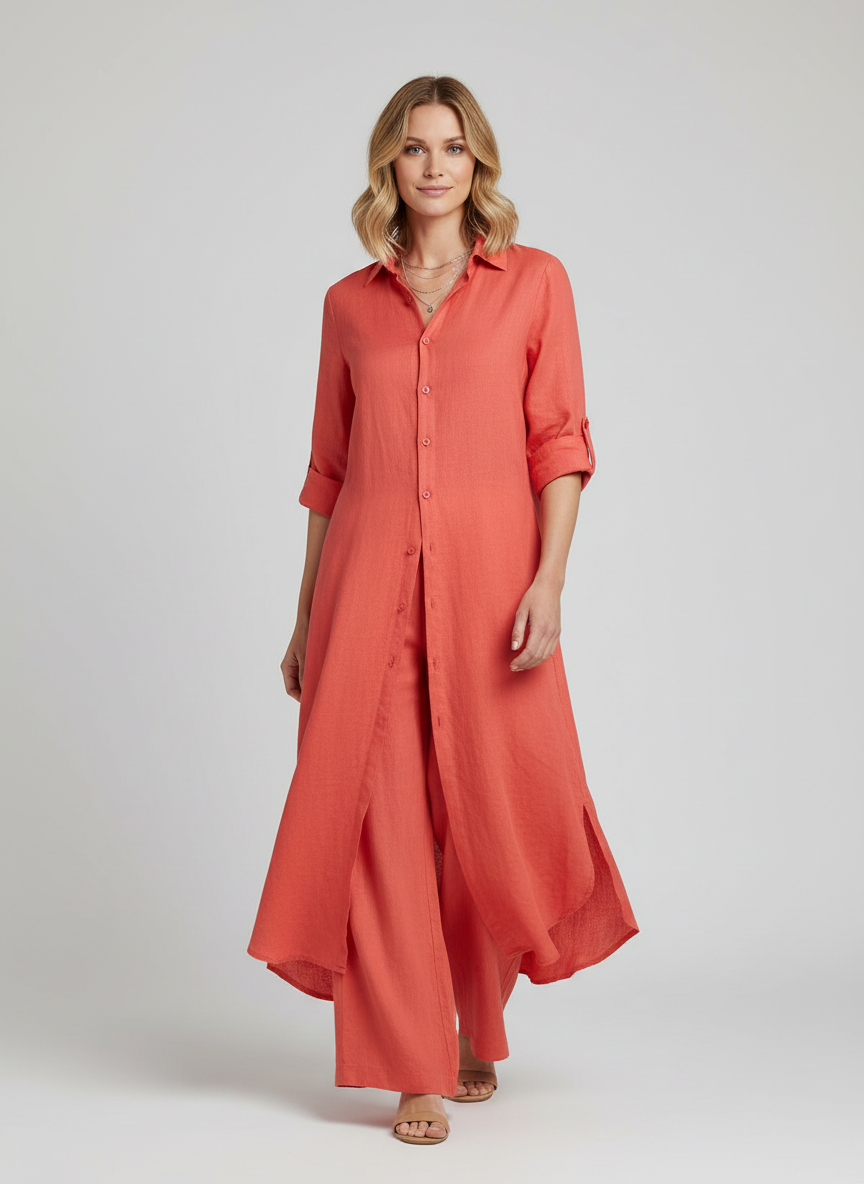 Women's Wide Leg Blouse Set – Button-Up Pants Set