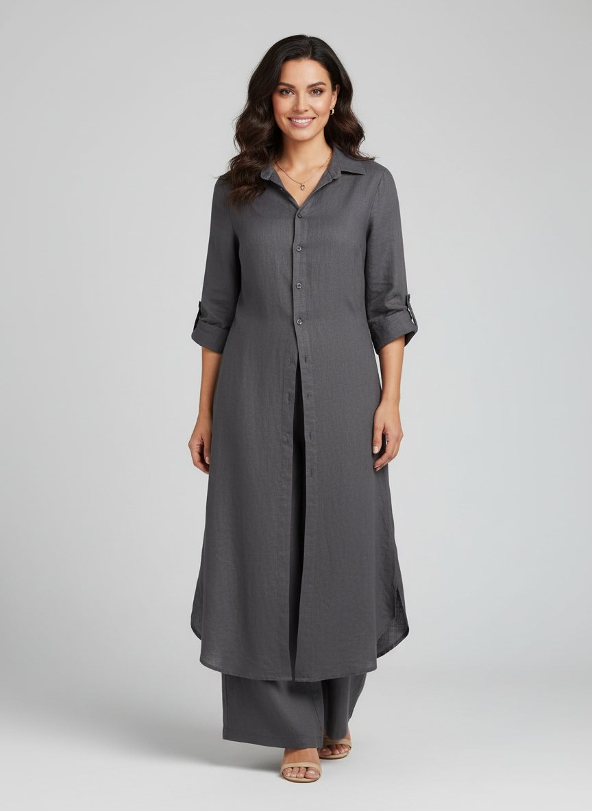 Women's Wide Leg Blouse Set – Button-Up Pants Set