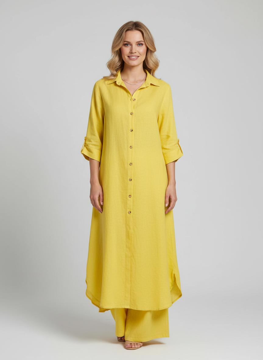 Women's Wide Leg Blouse Set – Button-Up Pants Set