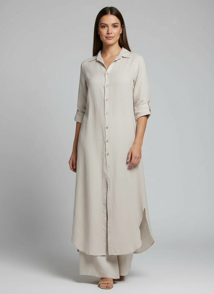 Women's Wide Leg Blouse Set – Button-Up Pants Set