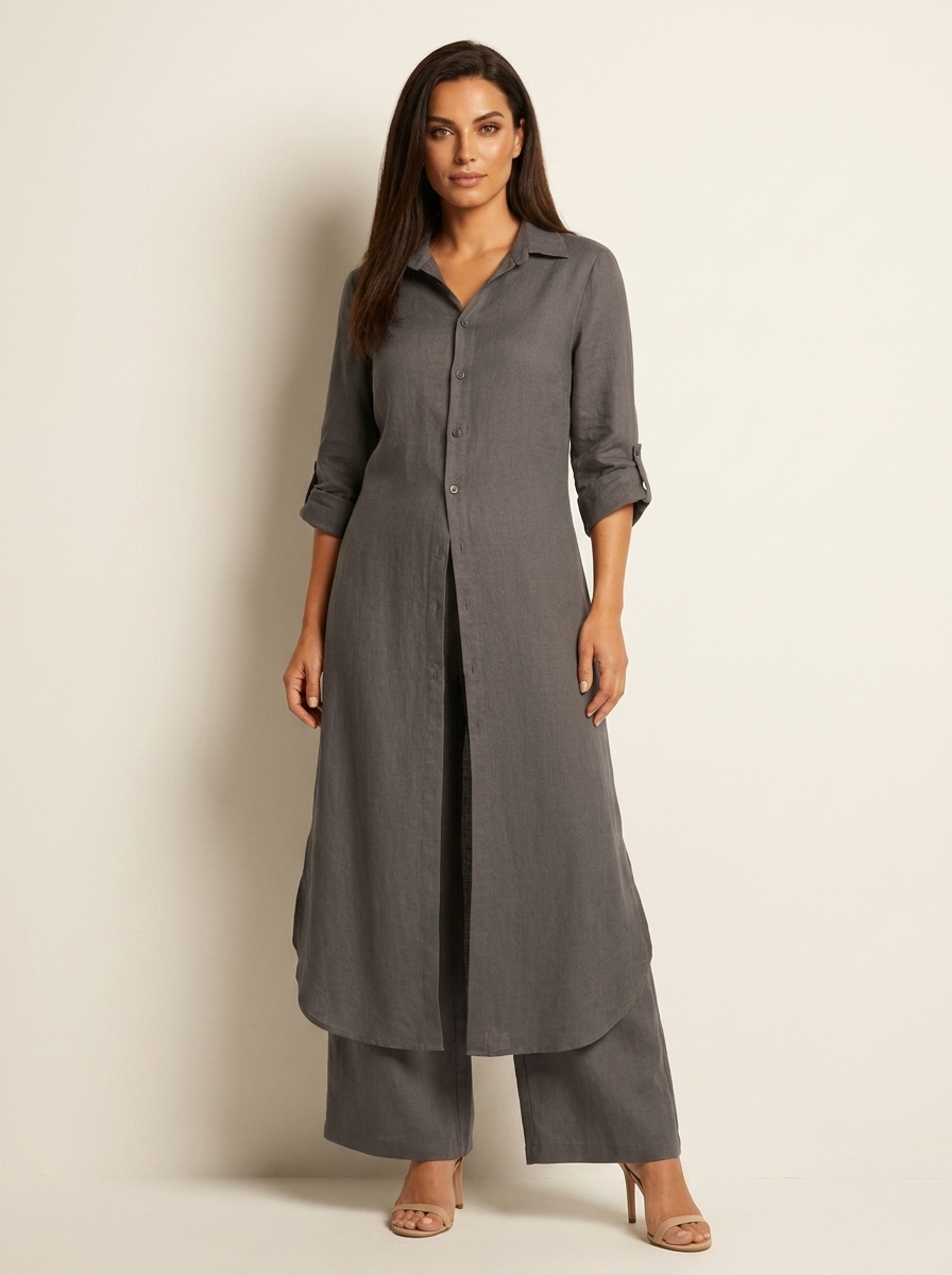 Women's Wide Leg Blouse Set – Button-Up Pants Set