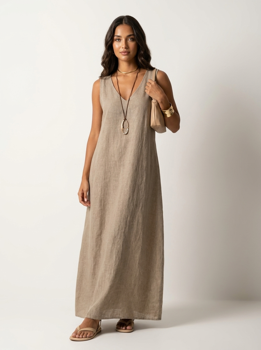 Women's Sleeveless Maxi Dress – Linen Look Dress