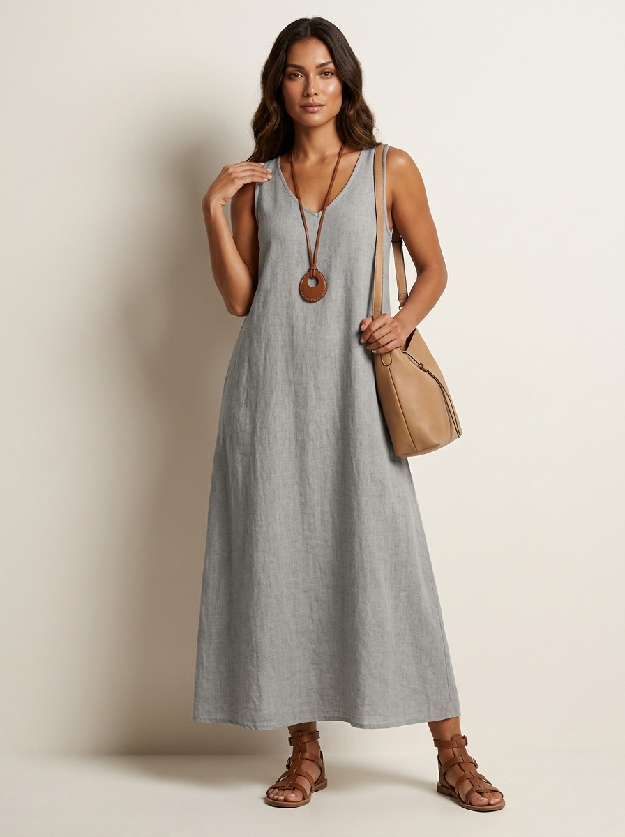 Women's Sleeveless Maxi Dress – Linen Look Dress