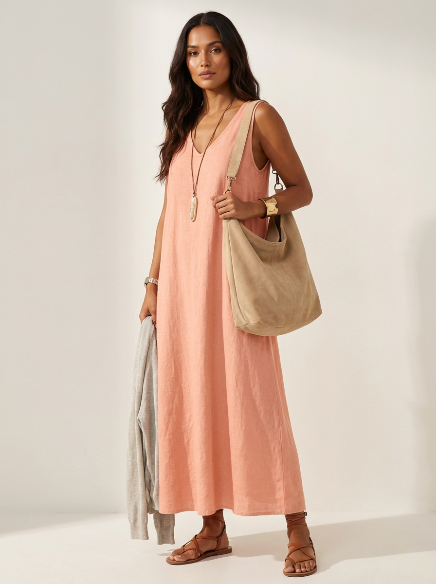 Women's Sleeveless Maxi Dress – Linen Look Dress