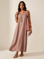 Women's Sleeveless Maxi Dress – Linen Look Dress