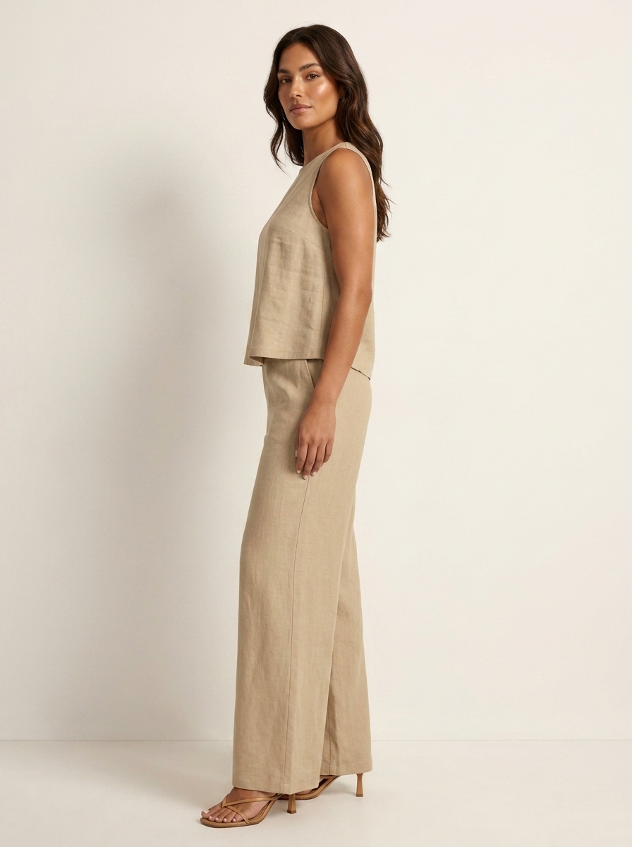 Women's Wide Leg Two-Piece Set – Linen Look Set