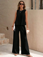 Women's Wide Leg Two-Piece Set – Linen Look Set