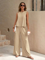 Women's Wide Leg Two-Piece Set – Linen Look Set
