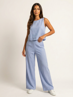 Women's Wide Leg Two-Piece Set – Linen Look Set