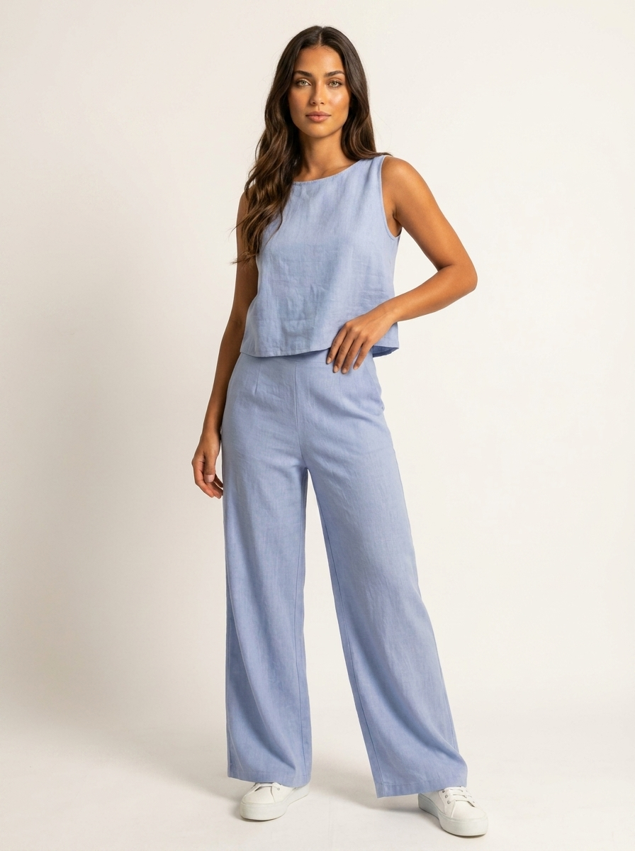 Women's Wide Leg Two-Piece Set – Linen Look Set