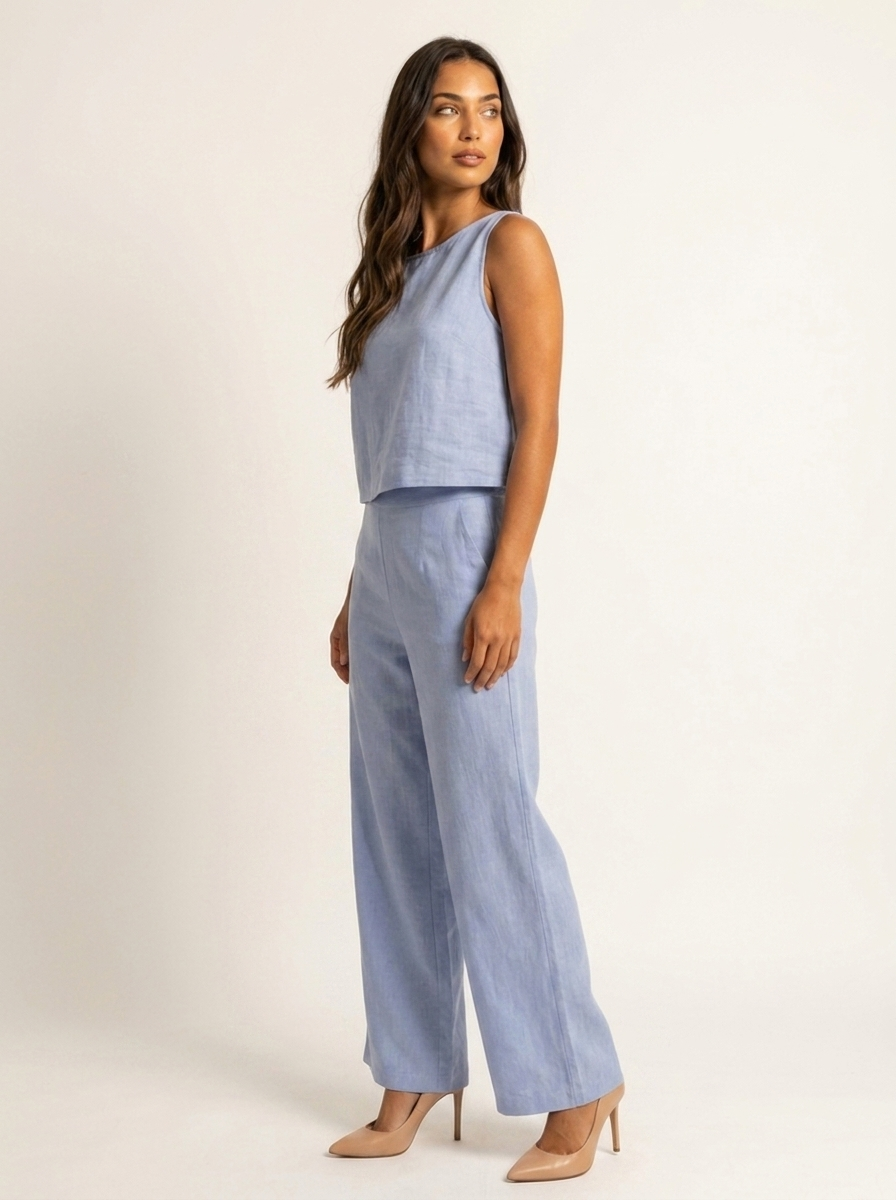 Women's Wide Leg Two-Piece Set – Linen Look Set