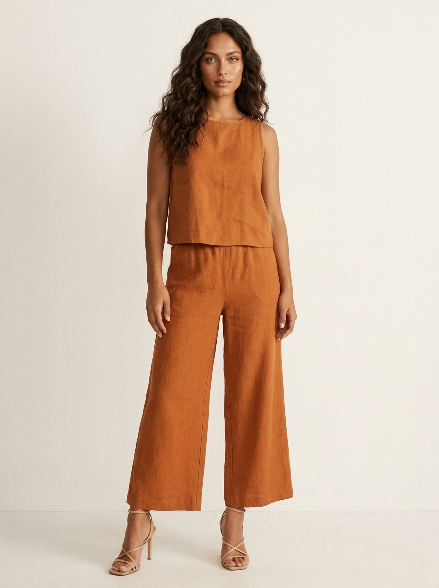 Women's Wide Leg Two-Piece Set – Linen Look Set