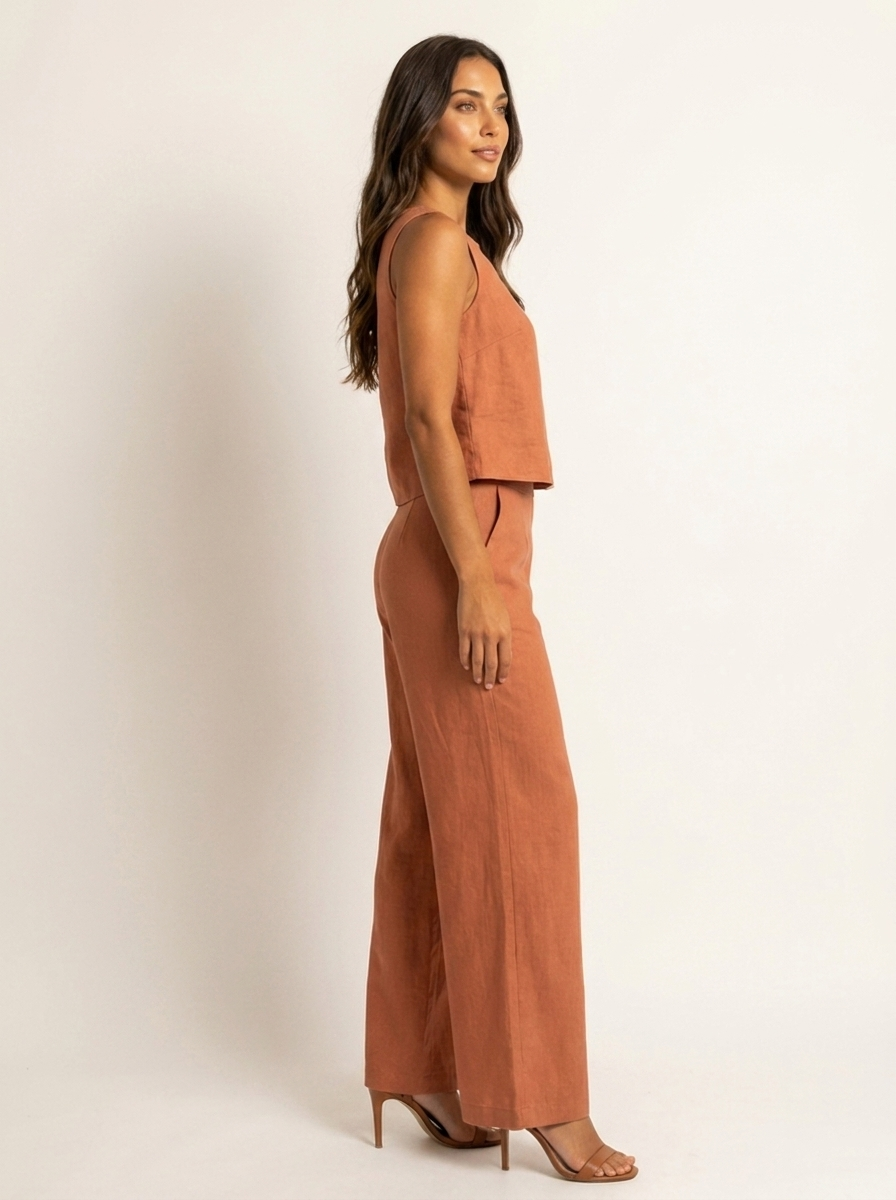 Women's Wide Leg Two-Piece Set – Linen Look Set