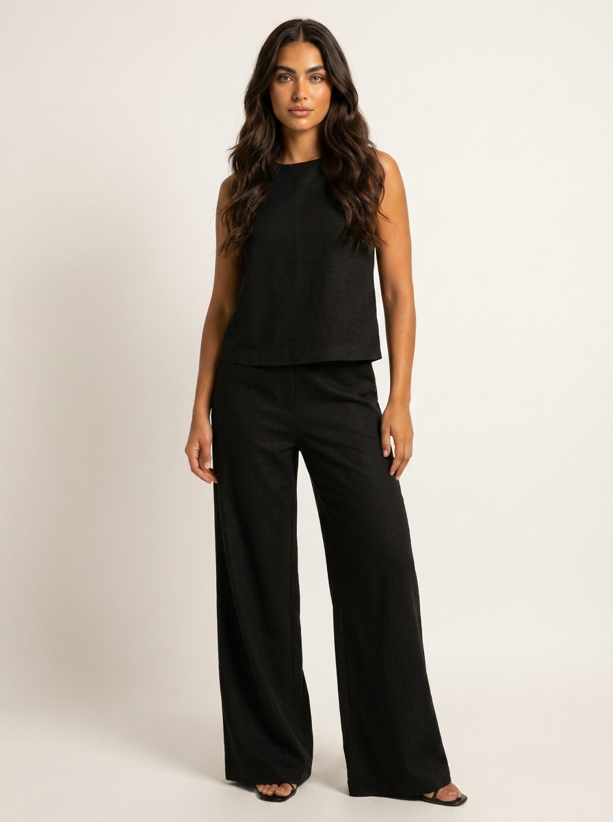 Women's Wide Leg Two-Piece Set – Linen Look Set
