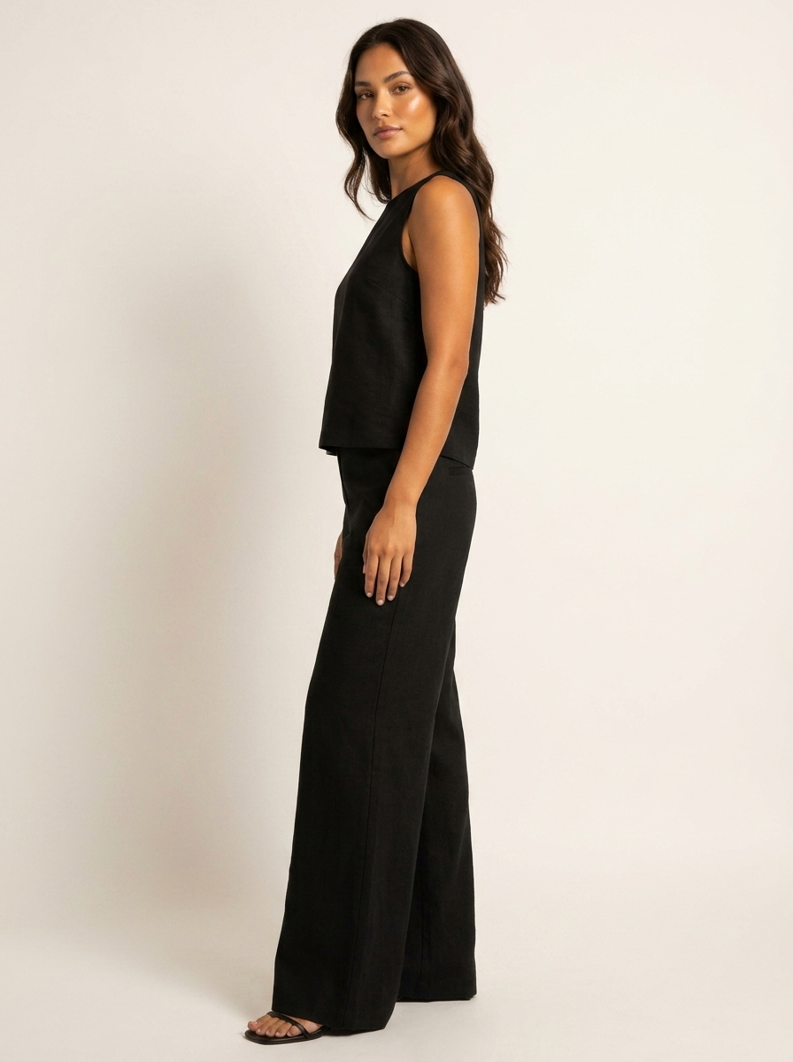 Women's Wide Leg Two-Piece Set – Linen Look Set