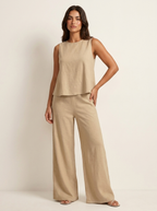 Women's Wide Leg Two-Piece Set – Linen Look Set