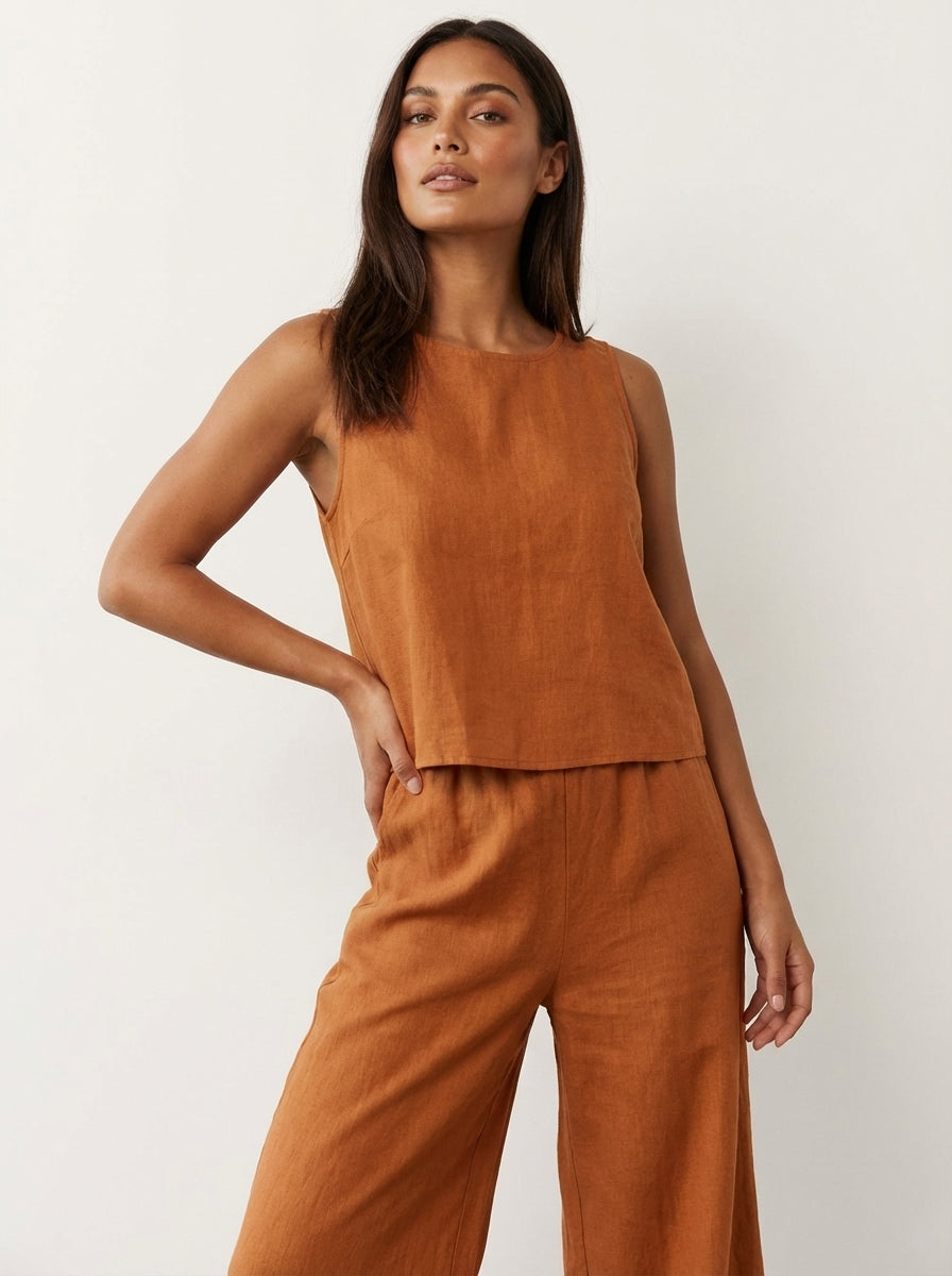 Women's Wide Leg Two-Piece Set – Linen Look Set
