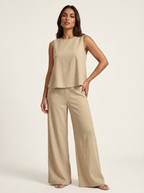 Women's Wide Leg Two-Piece Set – Linen Look Set