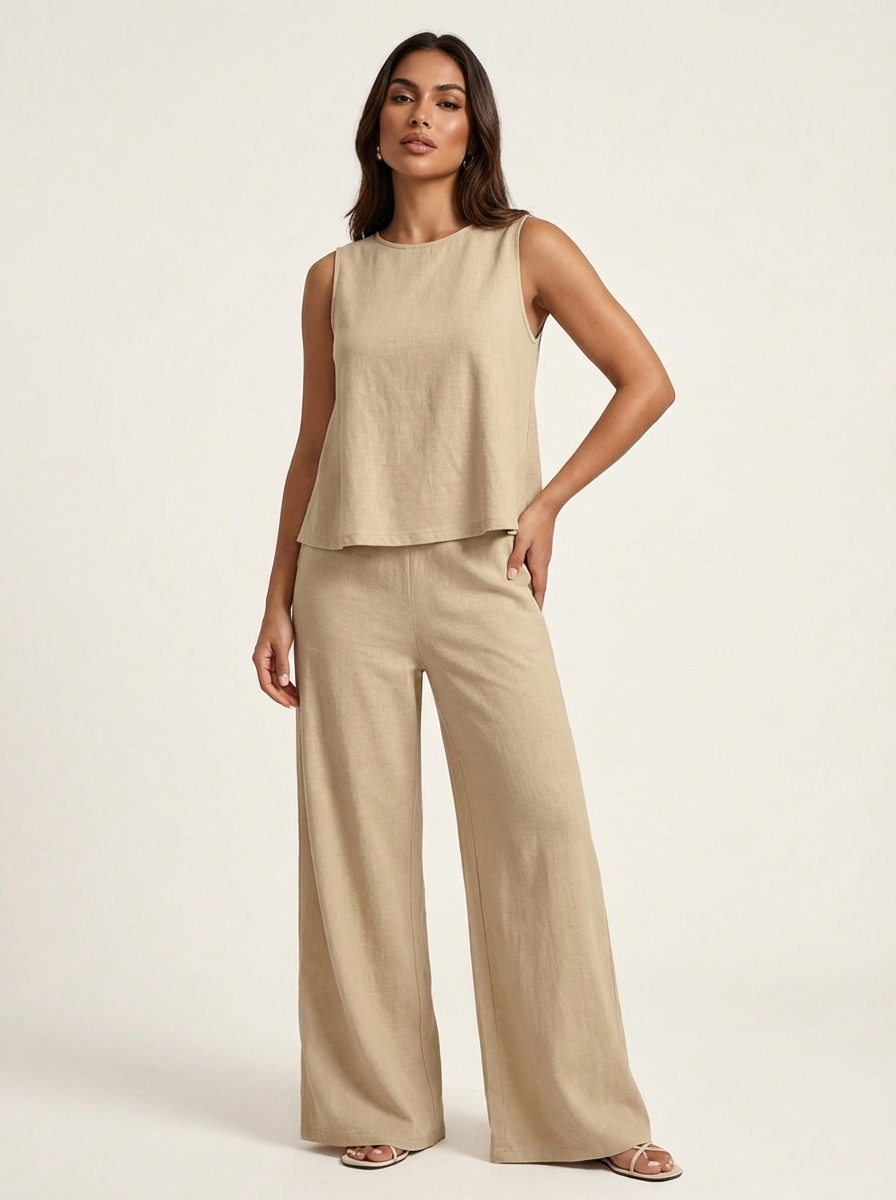 Women's Wide Leg Two-Piece Set – Linen Look Set